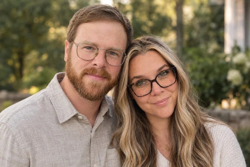 Christina and her husband smiling together outdoors